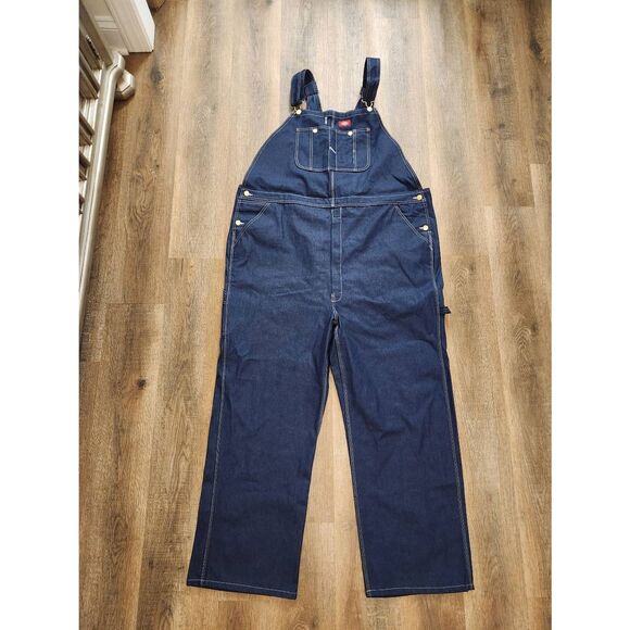 Dickies Denim Overalls Men's Size 50x32 dark wash adjustable EUC - Picture 1 of 11